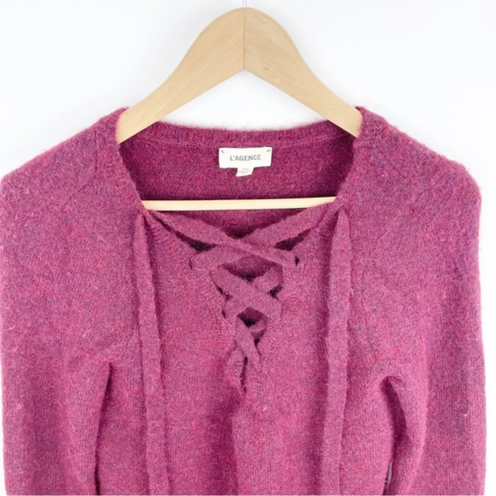 L’AGENCE Candela Lace Up Bell Sleeve Maroon Sweater Size Extra Small
